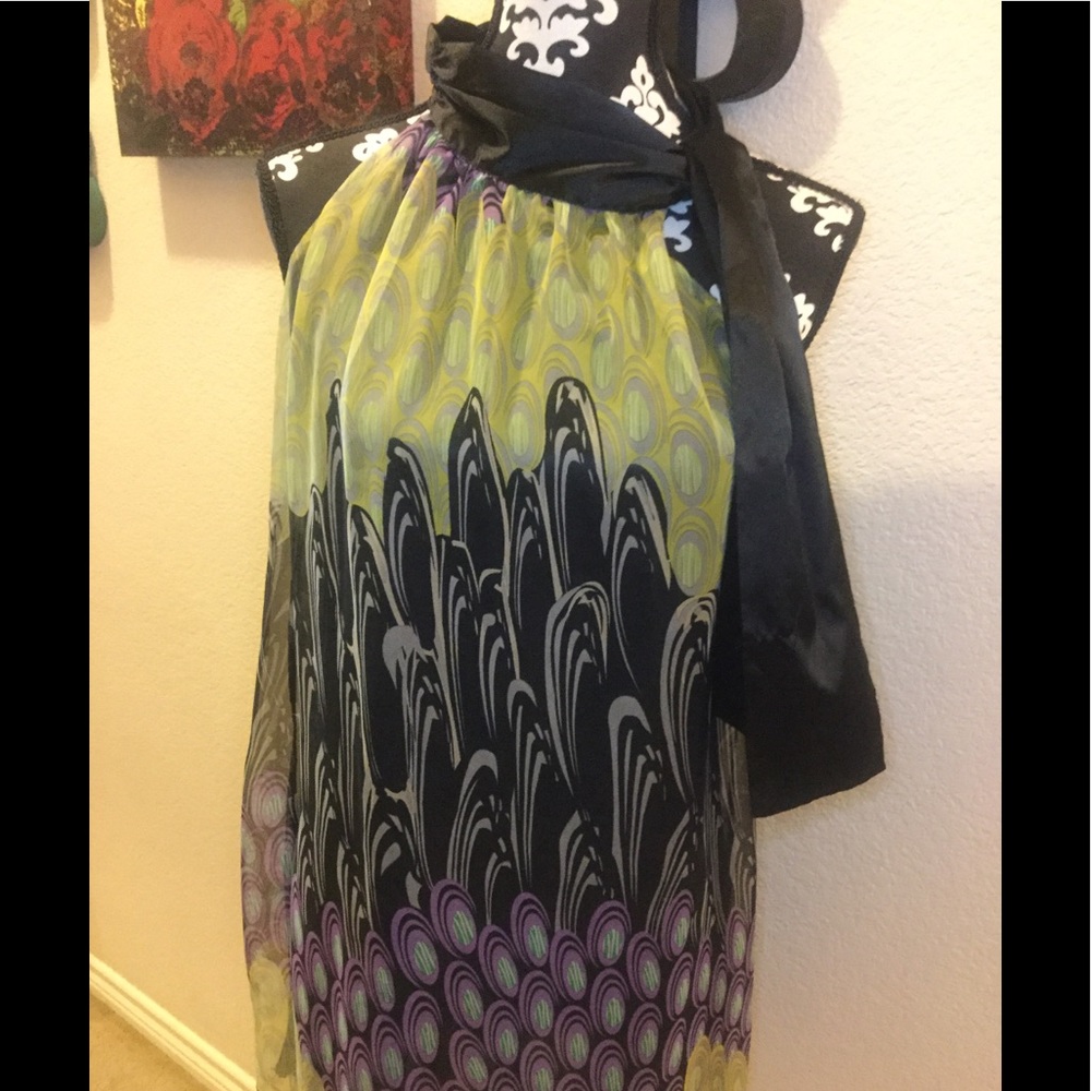 Black, Purple, Peacock Design Top